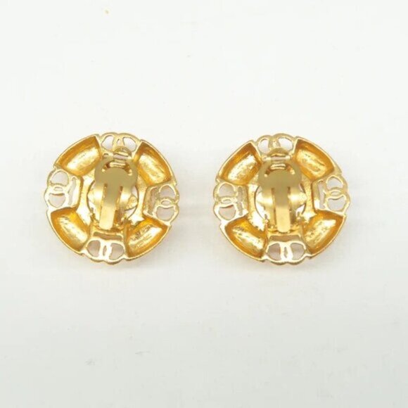 100% Authentic CHANEL Gold Metal CC Pearl Clip-On Earrings - Picture 7 of 9